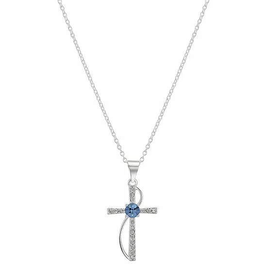 Brilliance Blue & White Preciosa Crystal Cross Necklace 3 Brilliance Blue & White Preciosa Crystal Cross Necklace