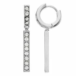 Brilliance Crystal Bar Drop Earrings Silver Tone